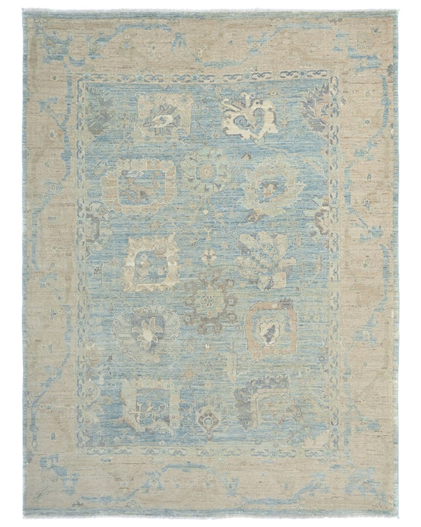 9x12 Ft Oushak Turkish Hand Knotted Traditional Soft Blue Wool Area Rug